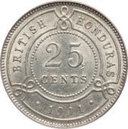 25 Cents - George V, Belize, 1911-1919 reverse image
