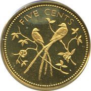 5 Cents Fork-Tailed Flycatcher; Nickel-Brass, Belize, 1974 reverse image