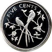 5 Cents Fork-Tailed Flycatcher; Silver, Belize, 1974 reverse image