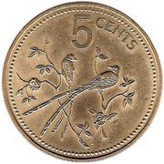 5 Cents Fork-Tailed Flycatcher; Nickel-Brass, Belize, 1975-1976 reverse image