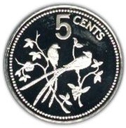 5 Cents Fork-Tailed Flycatcher; Silver, Belize, 1975-1981 reverse image