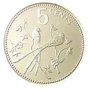 5 Cents Fork-Tailed Flycatcher; Silver, Belize, 1985 reverse image