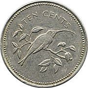 10 Cents Long-Tailed Hermit; Copper-Nickel, Belize, 1974 reverse image