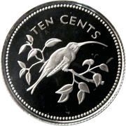 10 Cents Long-Tailed Hermit; Silver, Belize, 1974 reverse image