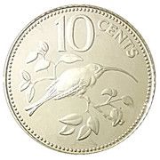 10 Cents Long-Tailed Hermit; Silver, Belize, 1984-1985 reverse image