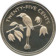 25 Cents Blue-Crowned Motmot; Copper-Nickel, Belize, 1974 reverse image
