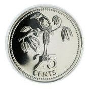 25 Cents Blue-Crowned Motmot; Silver, Belize, 1975-1981 reverse image