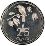 25 Cents Blue-Crowned Motmot; Silver, Belize, 1982-1983 reverse image