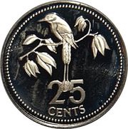 25 Cents Blue-Crowned Motmot; Copper-Nickel, Belize, 1984 reverse image