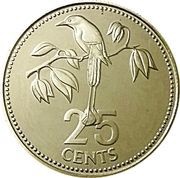 25 Cents Blue-Crowned Motmot; Silver, Belize, 1984-1985 reverse image