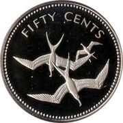50 Cents Frigatebird; Copper-Nickel, Belize, 1974 reverse image