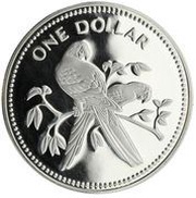 1 Dollar Scarlet Macaw; Silver, Belize, 1974-1981 reverse image