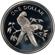 1 Dollar Scarlet Macaw; Silver, Belize, 1982-1983 reverse image