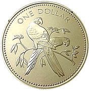 1 Dollar Scarlet Macaw; Silver, Belize, 1985 reverse image