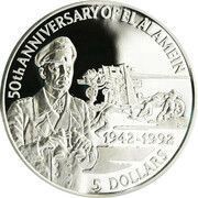 5 Dollars - Elizabeth II Erwin Rommel, Belize, 1992 reverse image