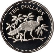 10 Dollars Great Curassow; Copper-Nickel, Belize, 1974-1978 reverse image