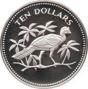 10 Dollars Great Curassow; Silver, Belize, 1974-1978 reverse image