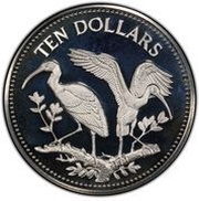 10 Dollars Scarlet Ibis; Silver reverse image