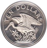 10 Dollars Roseate Spoonbill; Copper-Nickel, Belize, 1981 reverse image