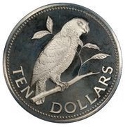 10 Dollars Yellow-Headed Amazon; Silver, Belize, 1982 reverse image