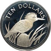 10 Dollars Ringed Kingfisher; Copper-Nickel, Belize, 1983 reverse image