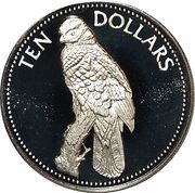 10 Dollars Laughing Falcon; Copper-Nickel, Belize, 1984 reverse image