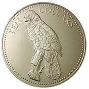 10 Dollars Laughing falcon; silver proof, Belize, 1984-1985 reverse image