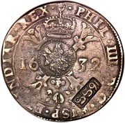 Jefimok Rouble - Alexey Mikhailovich Countermarked over "Brabant Patagon of Philip IV 1632" obverse image