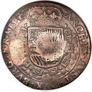 Jefimok Rouble - Alexey Mikhailovich Countermarked over "Brabant Patagon of Philip IV 1632", Russia, 1655 reverse image