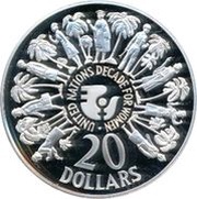 20 Dollars Decade for Women, Belize, 1985 reverse image