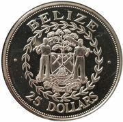 25 Dollars - Elizabeth II Royal Visit, Belize, 1985 reverse image