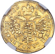 Ducat - Peter I Trade Coinage, Russia, 1712-1714 reverse image