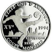 1000 Francs CFA World Cup Soccer, Benin, 1992 reverse image