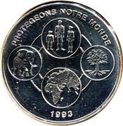 1000 Francs CFA Protection of Nature, Benin, 1993 reverse image