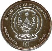 10 Amafaranga Rhinoceros; silver obverse image