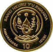 10 Amafaranga Rhinoceros; gold obverse image