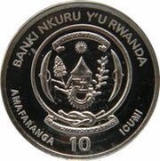 10 Amafaranga Rhinoceros; platinum obverse image