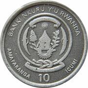 10 Amafaranga Rhinoceros; ruthenium obverse image