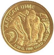 10 Amafaranga Gorilla; dime, Rwanda, 2021 reverse image