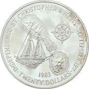 20 Dollars - Elizabeth II Independence; Silver Proof Issue, Saint Kitts and Nevis, 1983 reverse image