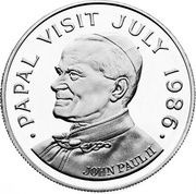 5 Dollars - Elizabeth II Papal Visit; Silver Proof Issue, Saint Lucia, 1986 reverse image