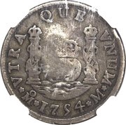 4½ Bits Counterstamp on Mexico 2 Reales KM# 86.1 reverse image