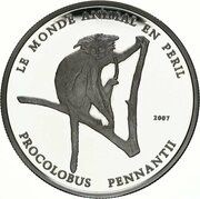 1000 Francs CFA Endangered Wildlife - Monkey, Benin, 2007 reverse image