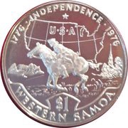 1 Tala - Tanumafili II US Bicentennial; Silver Proof issue, Samoa, 1976 reverse image