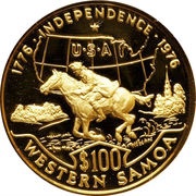 100 Tālā - Tanumafili II U.S. Bicentennial, Samoa, 1976 reverse image