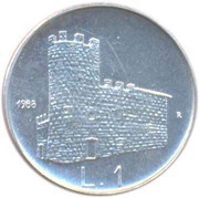 1 Lira Mulino delle Polveri, San Marino, 1988 reverse image