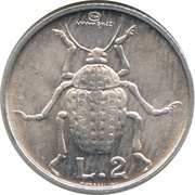 2 Lire Beetle, San Marino, 1974 reverse image