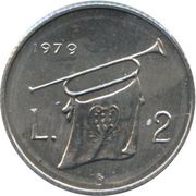 2 Lire Fanfare, San Marino, 1979 reverse image