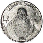 2 Lire Leonardo da Vinci, San Marino, 1984 reverse image
