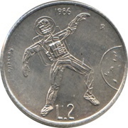 2 Lire Astronaut, San Marino, 1986 reverse image